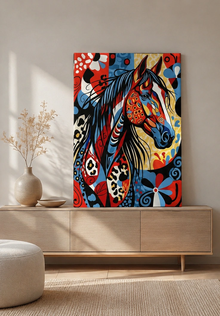 01_cheval_colore_01_plan Tableau Cheval Pop Art Coloré – Édition Moderne – Image 1