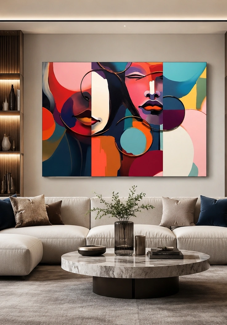 03_visages_colores_01_plan Tableau Visages Abstraits Colorés – Design Contemporain – Image 1