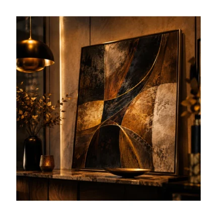 Tableau Abstrait Noir et Or Luxe