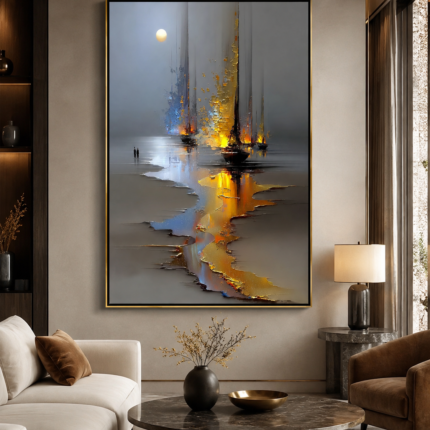 Tableau Voiliers Dorés Abstraits – Édition Reflets Luxe