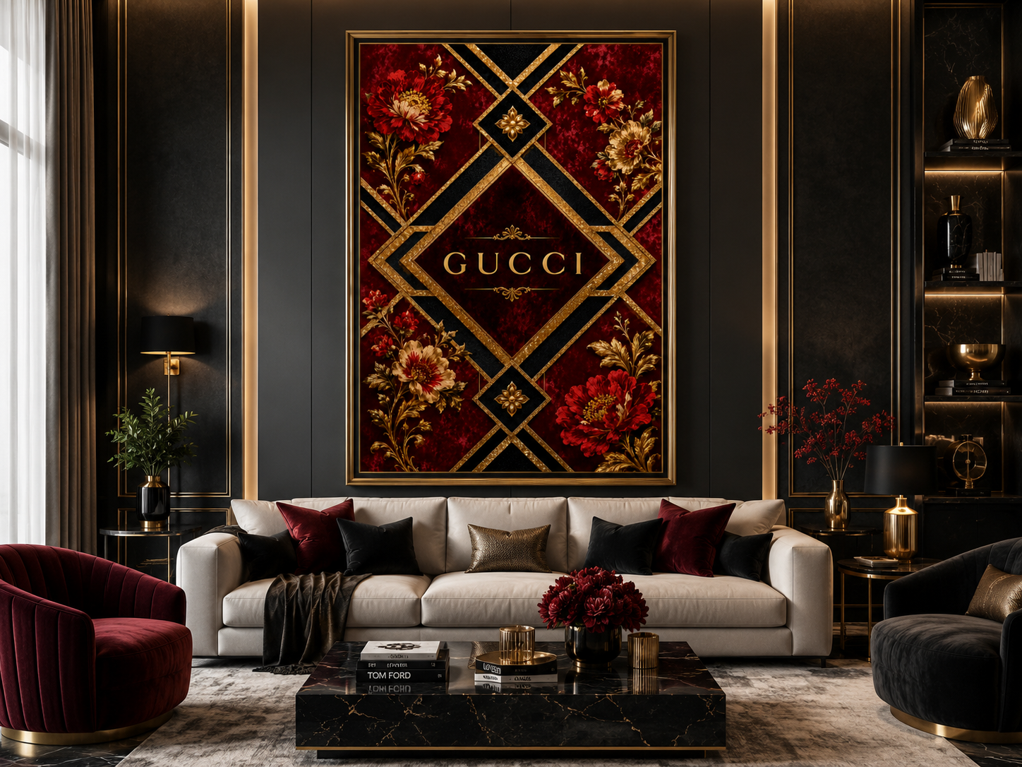 ChatGPT Image 10 juin 2026, 02_03_58 Tableau Royal Flowers – Art Mural Rouge & Or – Image 1