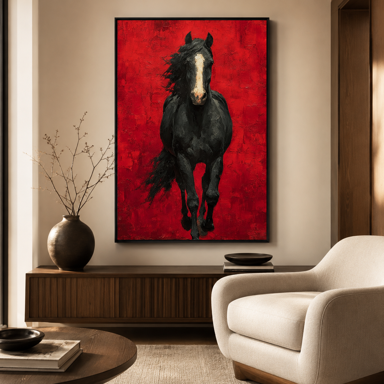 ChatGPT Image 14 mai 2026, 02_46_22 Tableau Cheval Noir Rouge – Édition Prestige – Image 1