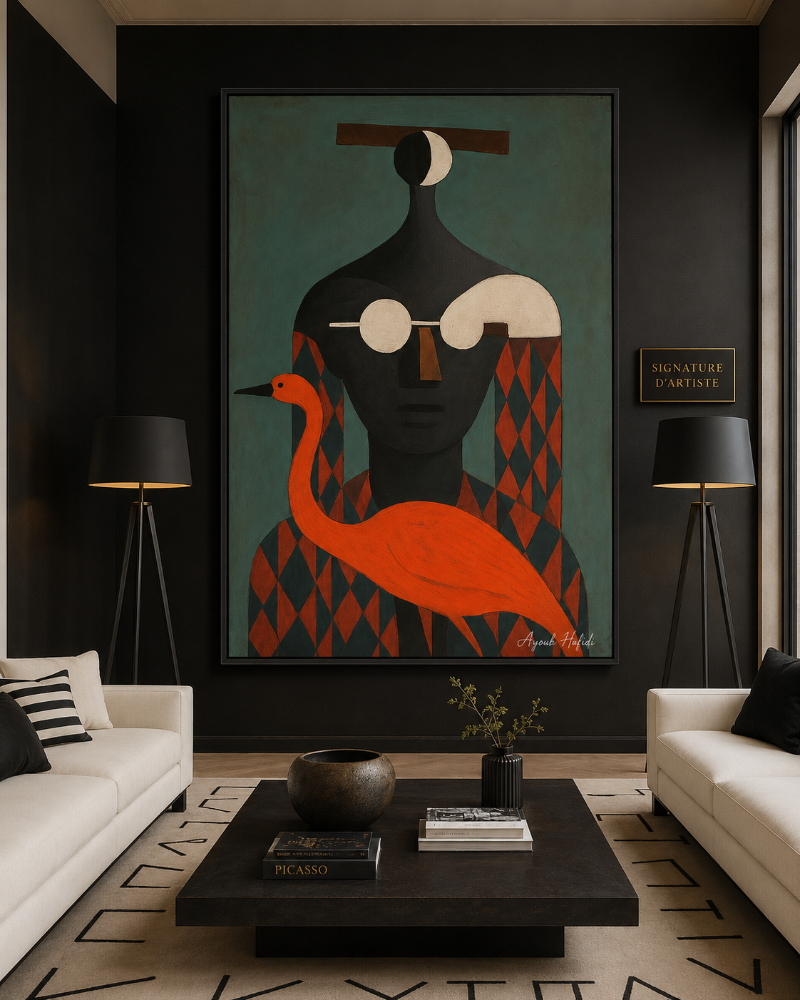 ChatGPT Image 19 mai 2026, 16_38_37 (1) Tableau Figure Abstraite & Flamant Orange – Édition Art Moderne – Image 1