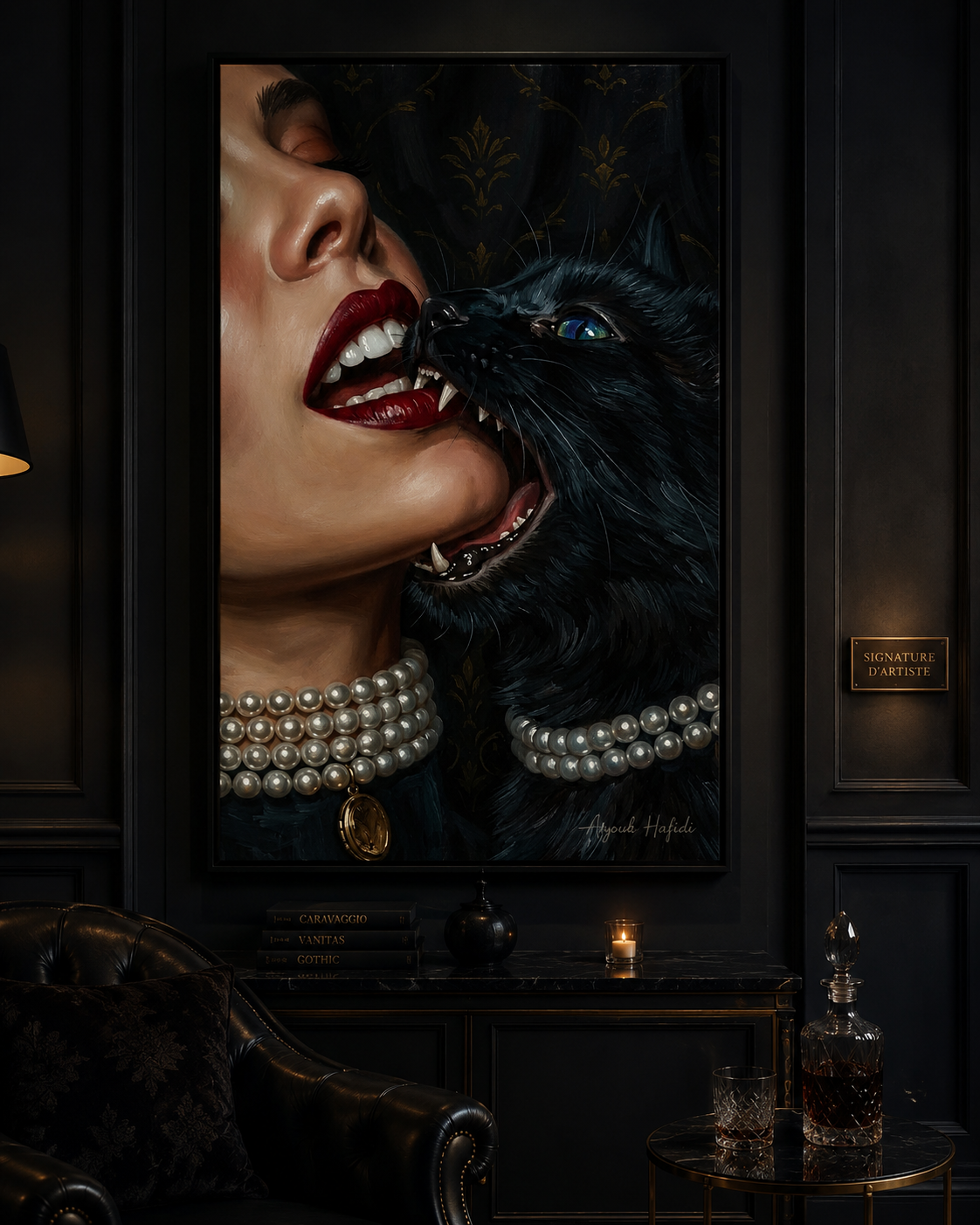 ChatGPT Image 19 mai 2026, 16_38_37 (3) Tableau Félin Noir & Perles – Édition Dark Luxe – Image 1