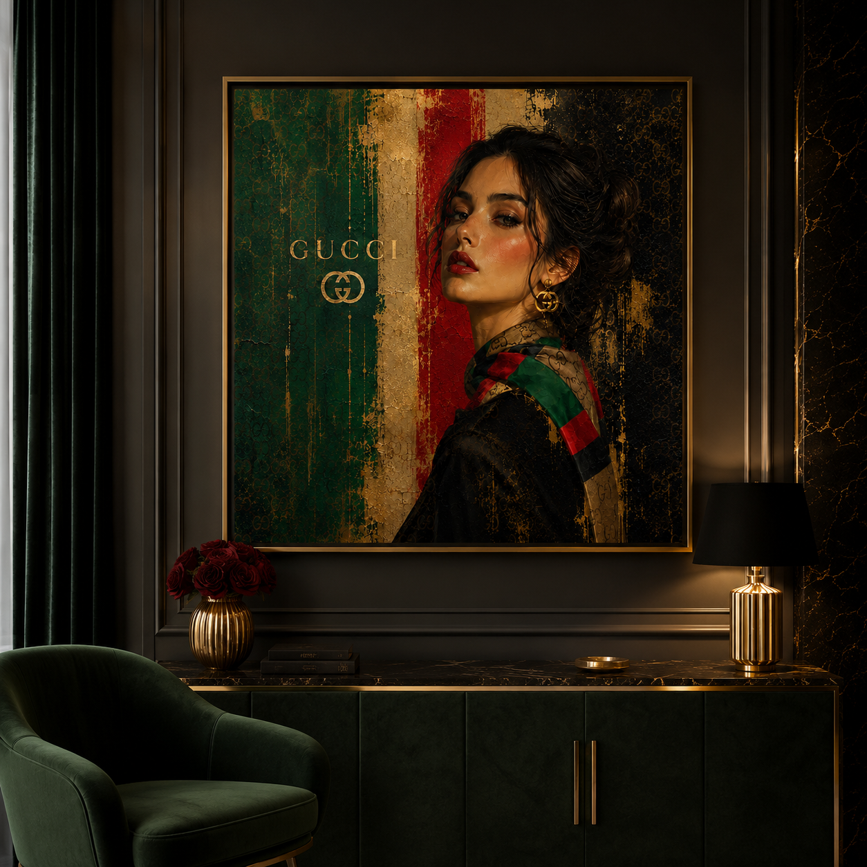 ChatGPT Image 8 juin 2026, 12_32_09 (2) Tableau Portrait Fashion Vert Rouge – Édition Glamour – Image 1
