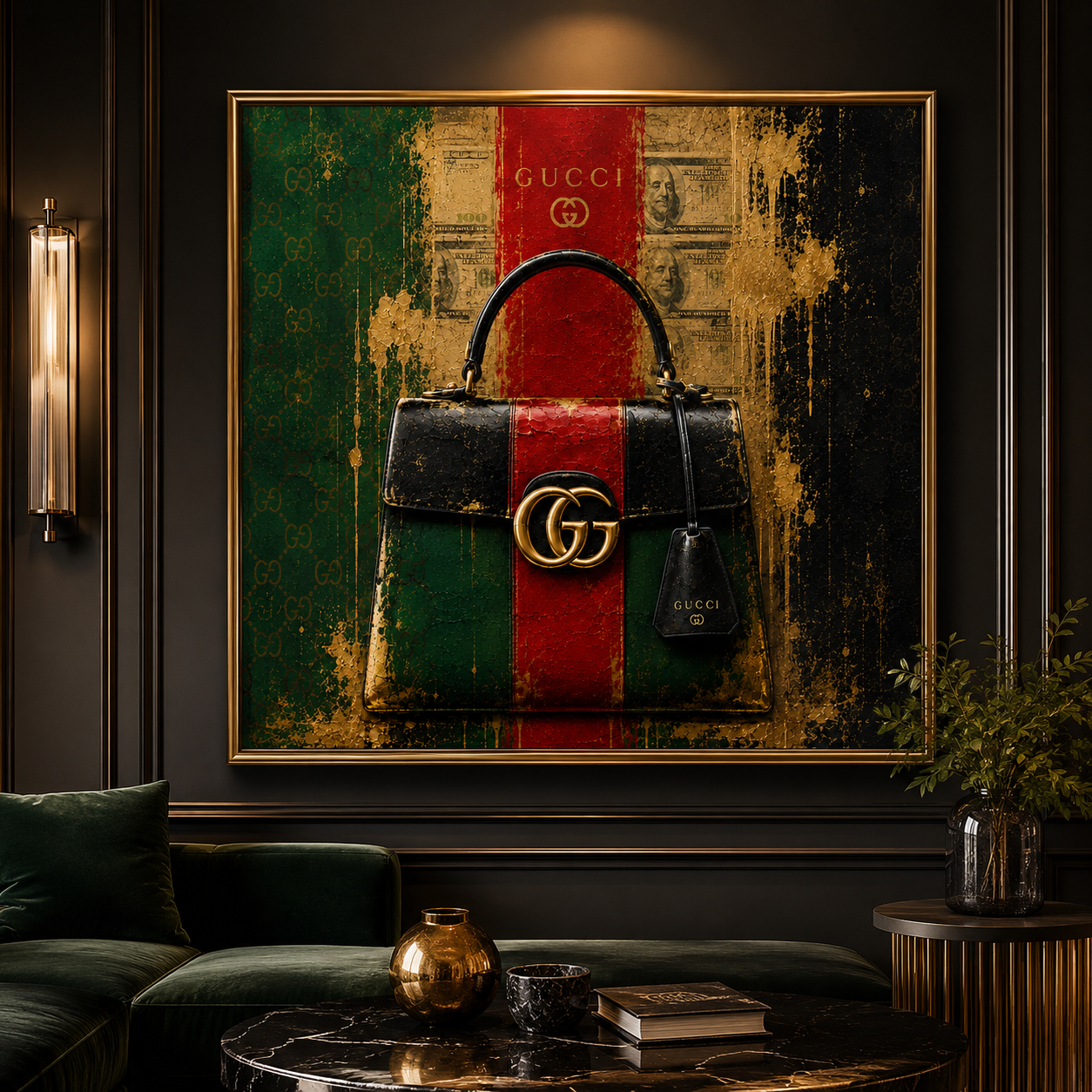 ChatGPT Image 8 juin 2026, 12_32_09 (3) Tableau Sac Fashion Luxe – Édition Vert Rouge Or – Image 1