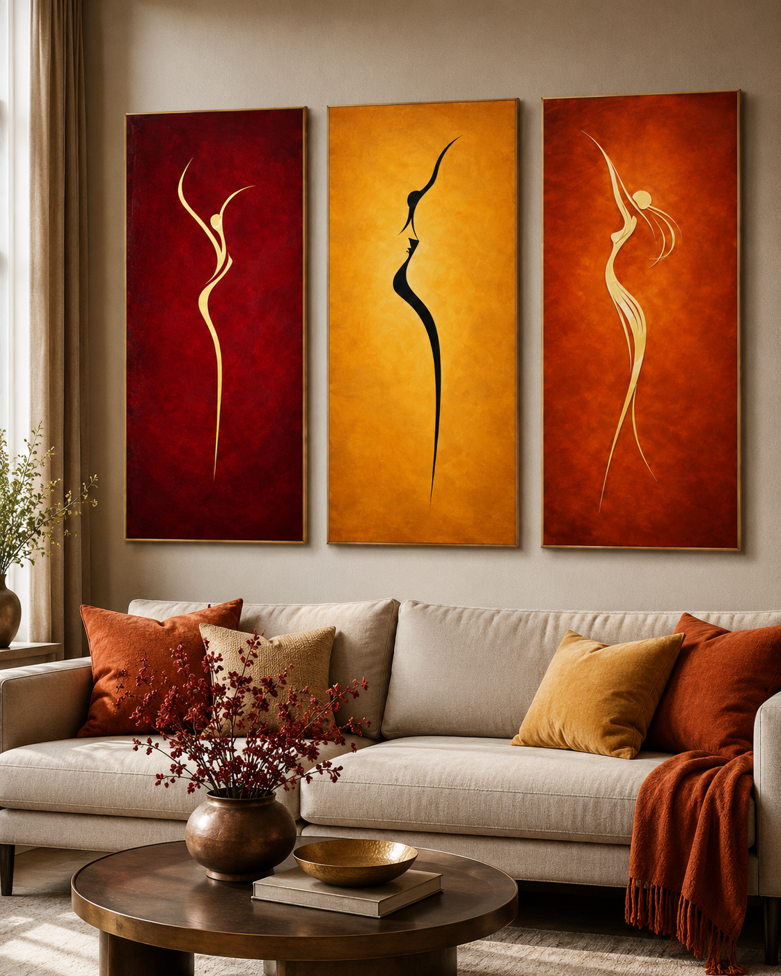 3 pac 3 Tableaux Silhouettes Féminines – Édition Élégance Dorée – Image 1