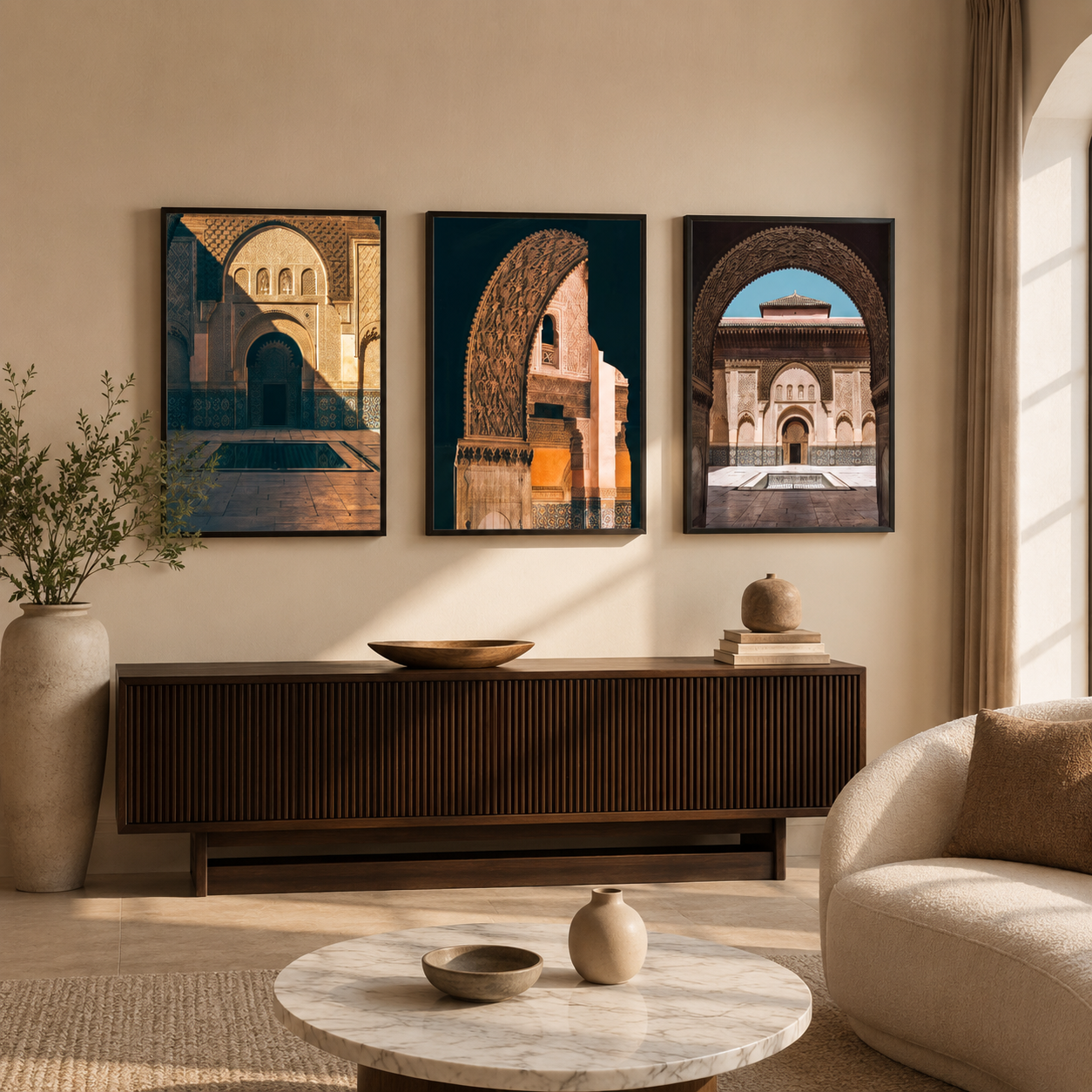 ChatGPT Image 9 juin 2026, 17_26_52 (2) Pack 3 Tableaux Architecture Marocaine – Édition Riad – Image 1