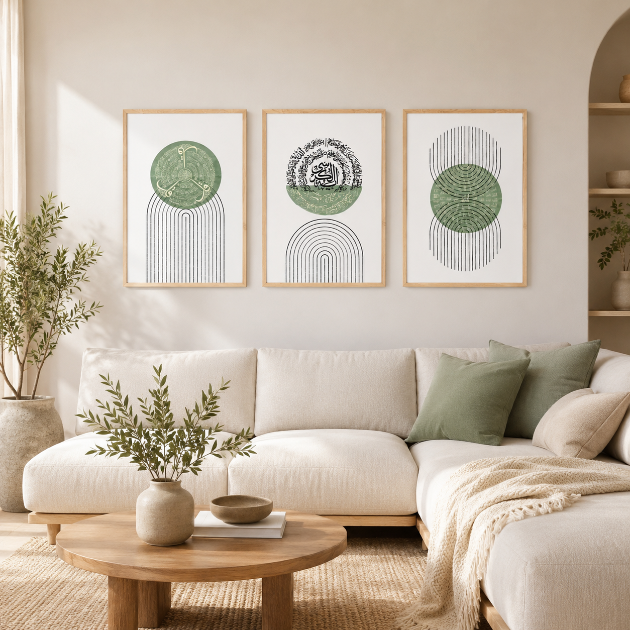 vert Pack 3 Tableaux Calligraphie Verte Minimaliste – Édition Zen Islamique – Image 1