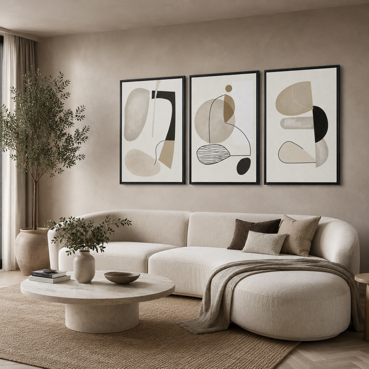 ChatGPT Image 9 juin 2026, 18_17_16 (3) Pack 3 Tableaux Abstraits Minimalistes – Édition Beige & Noir – Image 1